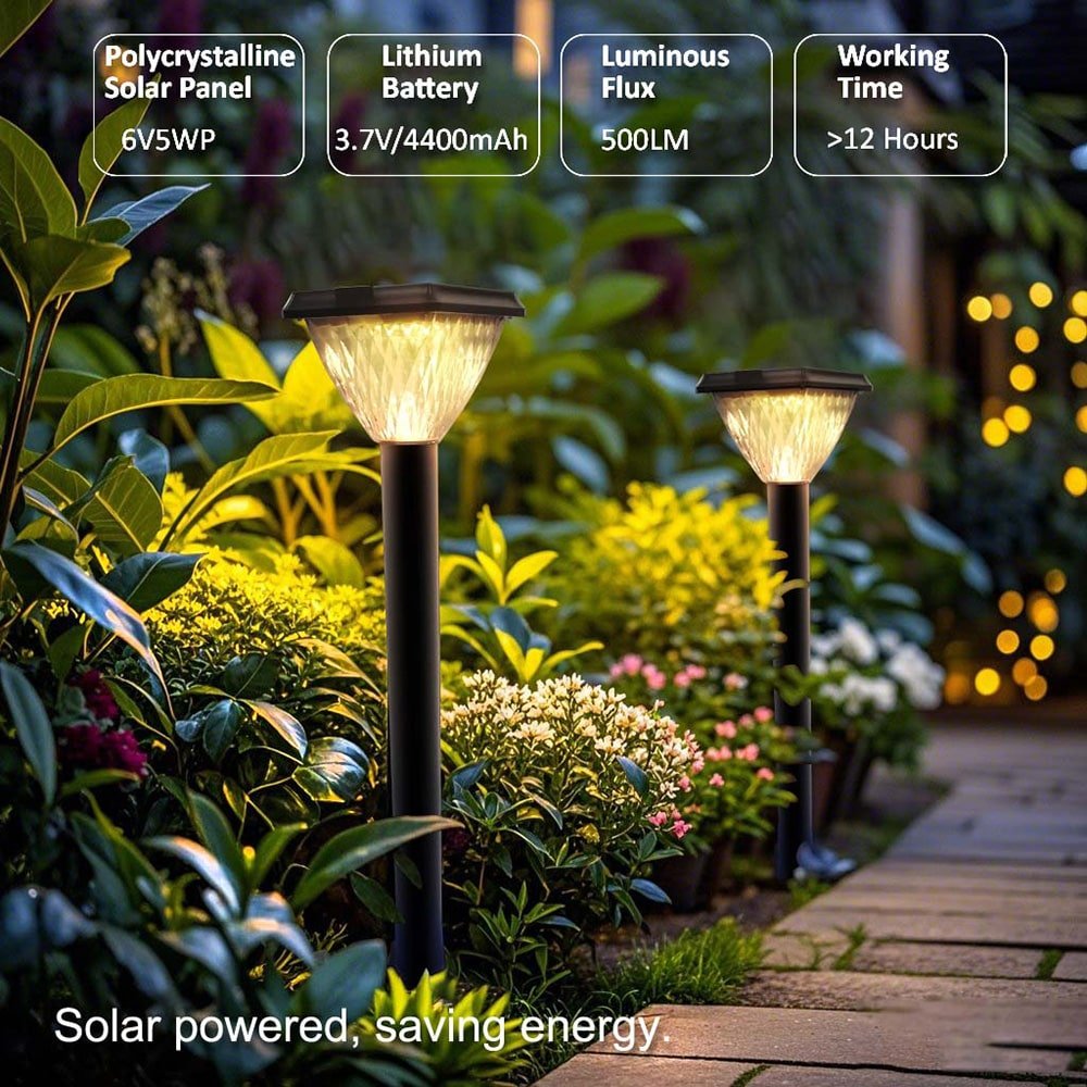 5W Solar Post Lights With Round Light Pole, Magic Series 3000K 4000K 6000K Tunable Solar Garden Lights