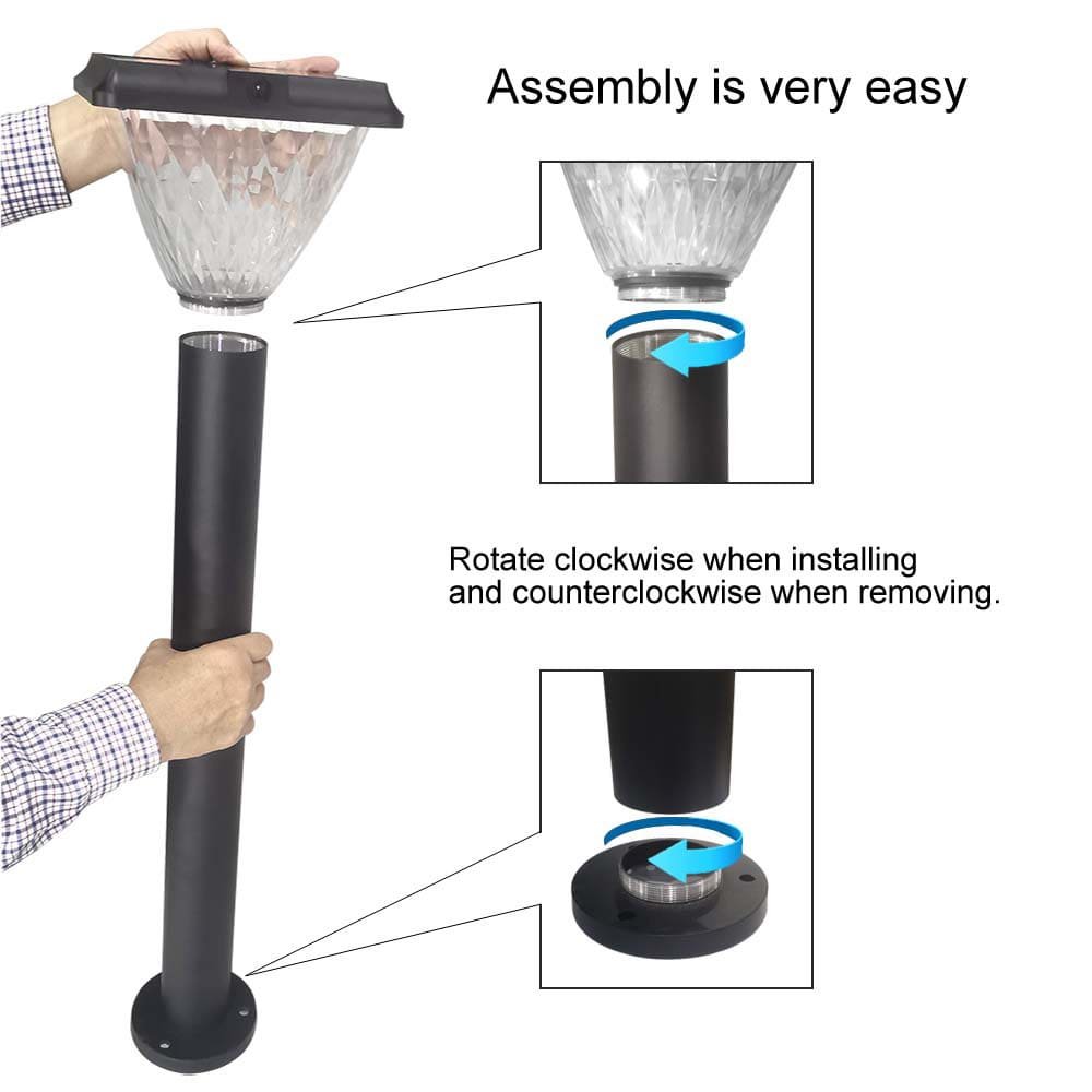5W Solar Post Lights With Round Light Pole, Magic Series 3000K 4000K 6000K Tunable Solar Garden Lights