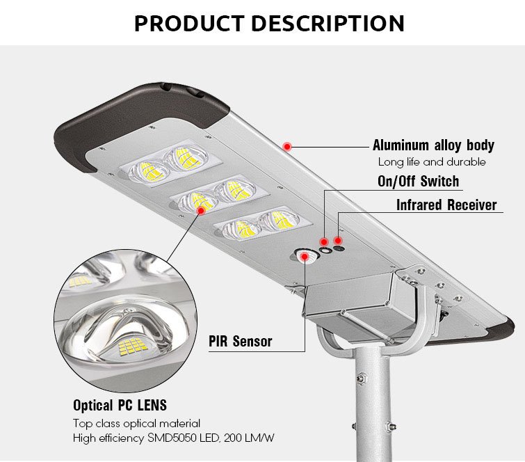 80W All In One Solar Street Light, 80W Lumens High Brightness Solar Panel Street Lights Dusk to Dawn with Motion Sensor