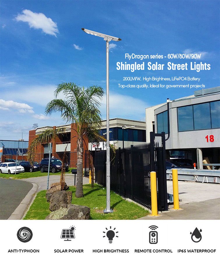 80W All In One Solar Street Light, 80W Lumens High Brightness Solar Panel Street Lights Dusk to Dawn with Motion Sensor