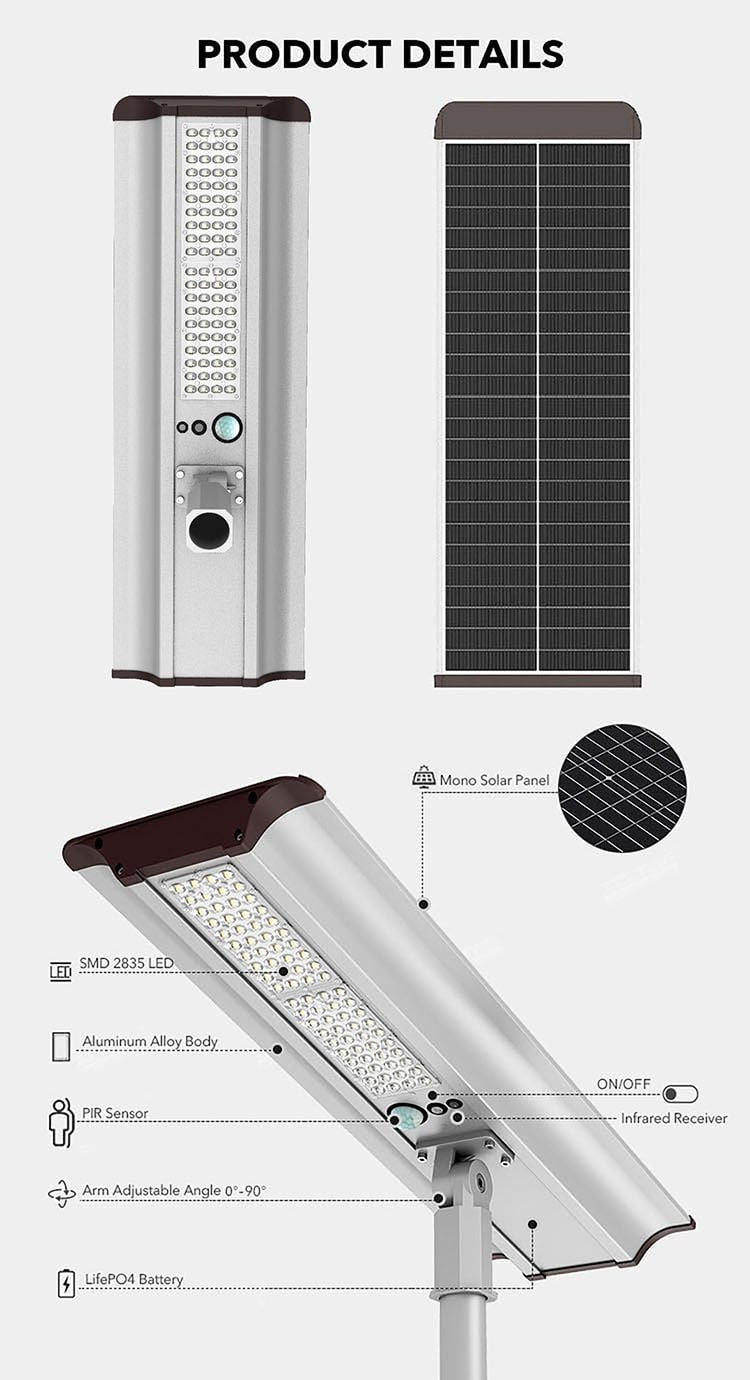 70W All In One Solar Street Light, 7000 Lumen High Brightness Outdoor Dusk to Dawn Solar Panel Light