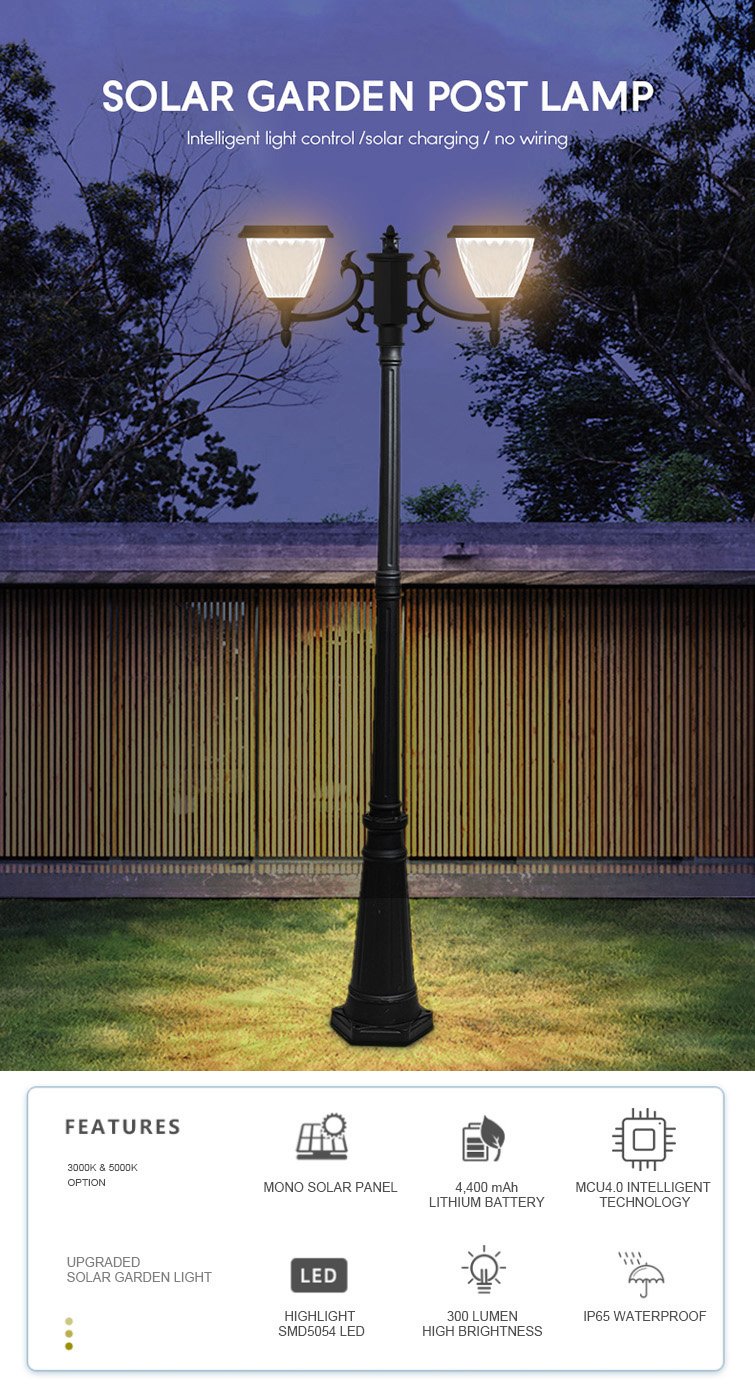 Goldsuno Two Head Solar LED Lamp Post