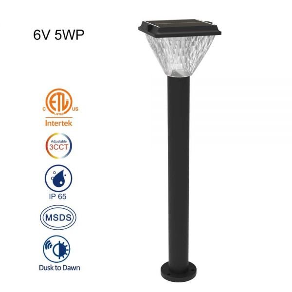 5W Solar Post Lights With Round Light Pole